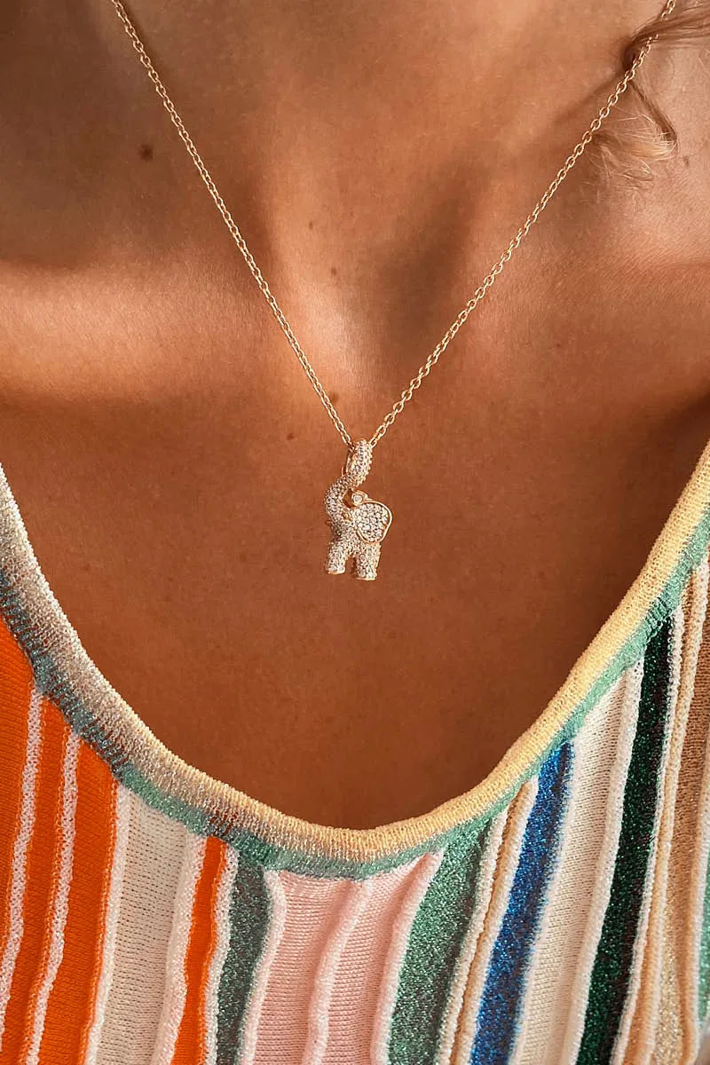 Medium Elephant Charm Pav?? 18K Gold Pendant w. Diamonds