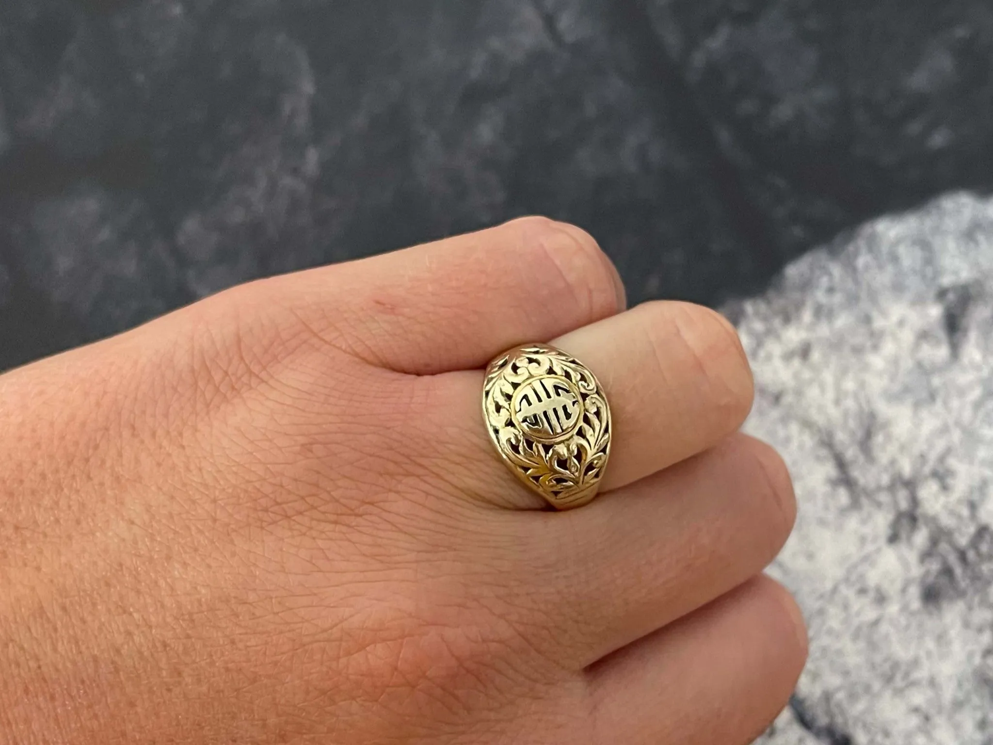 Mings Longevity Cutout Dome Ring in 14k Yellow Gold