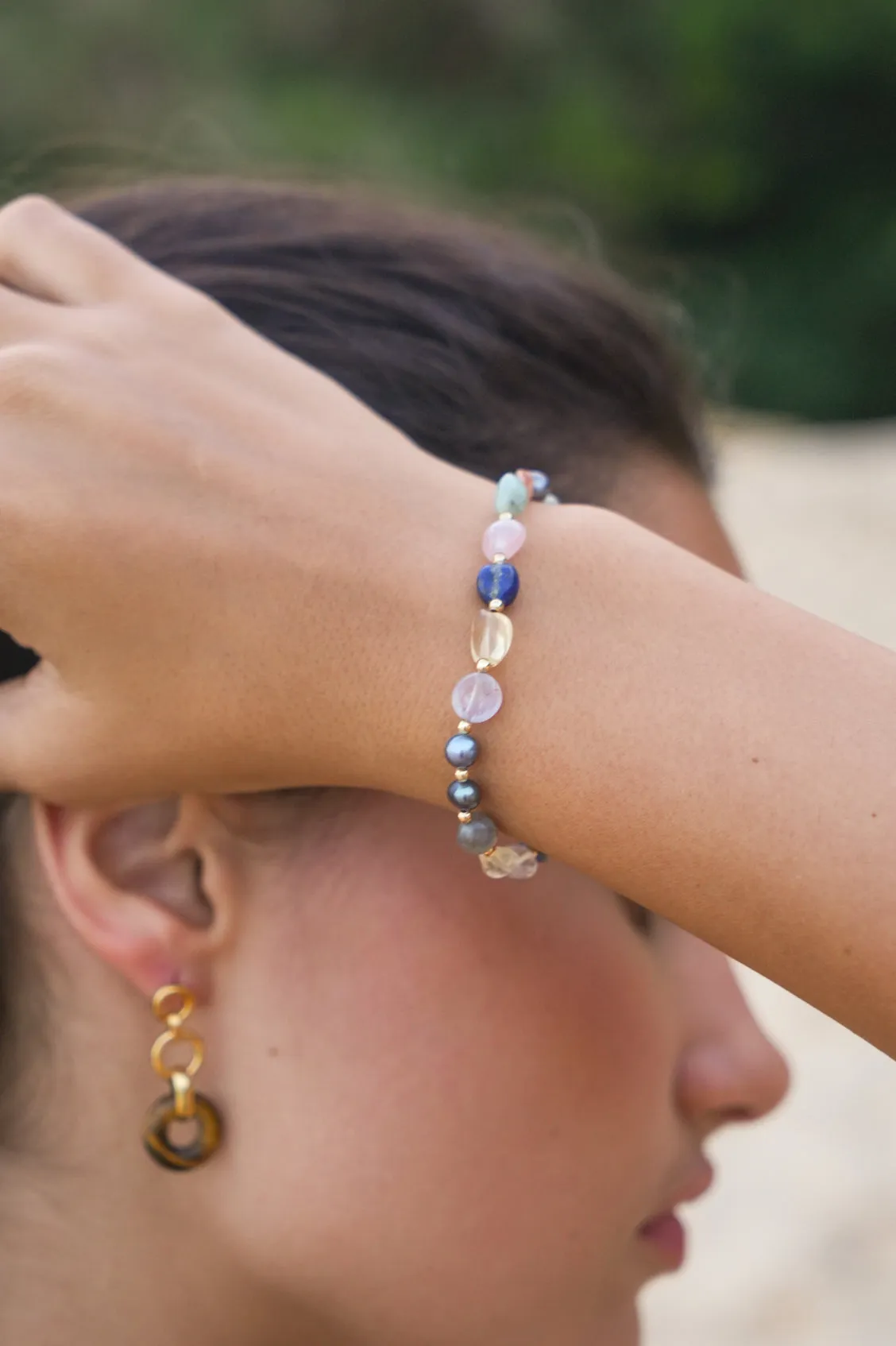 Multi Beaded T Bar Bracelet