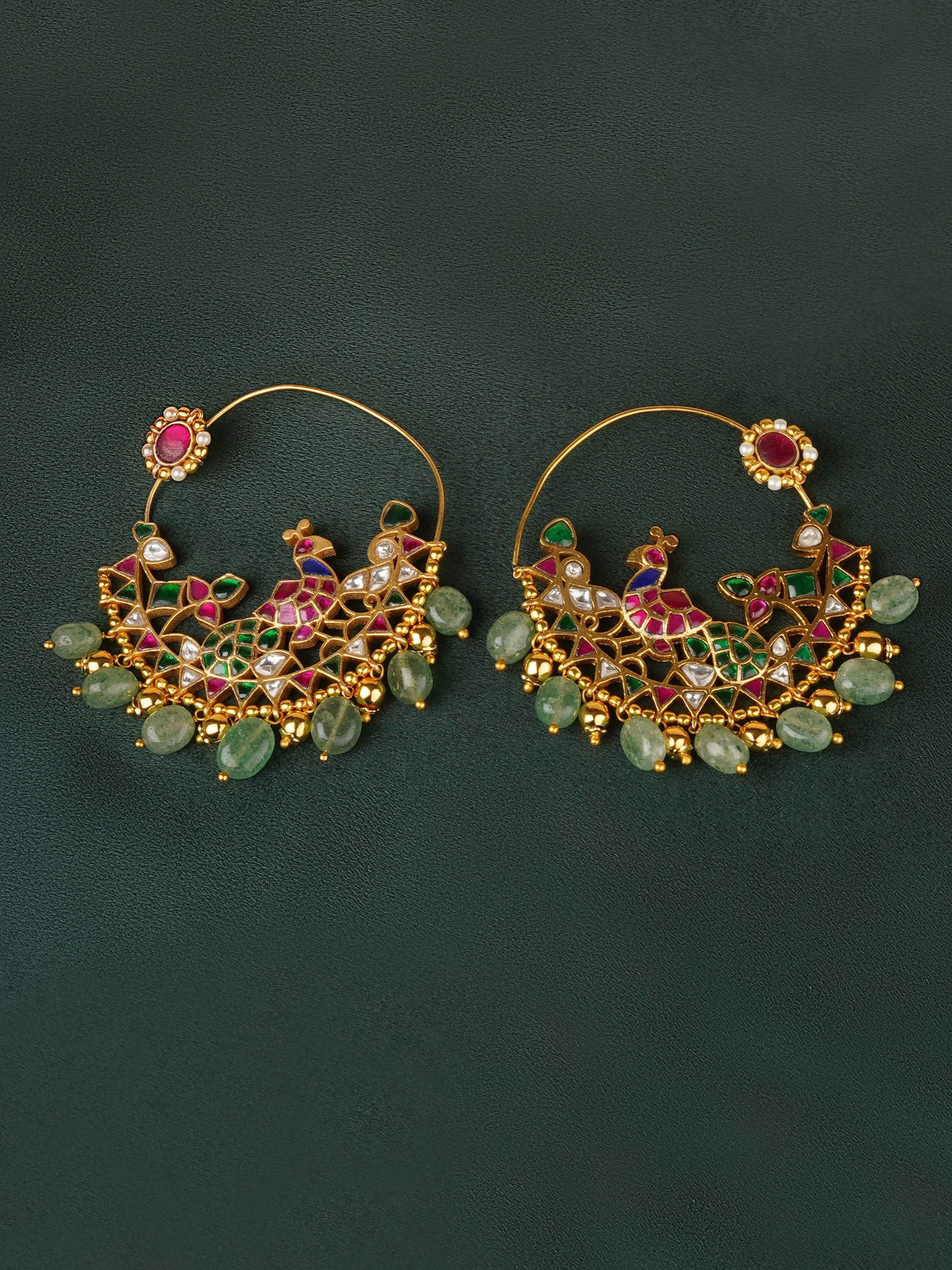 Multicolor Gold Plated Jadau Kundan Earrings - ME1169M