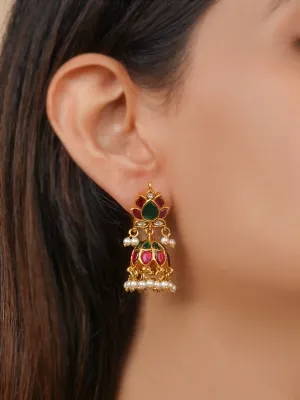Multicolor Gold Plated Jadau Kundan Earrings - ME1267M