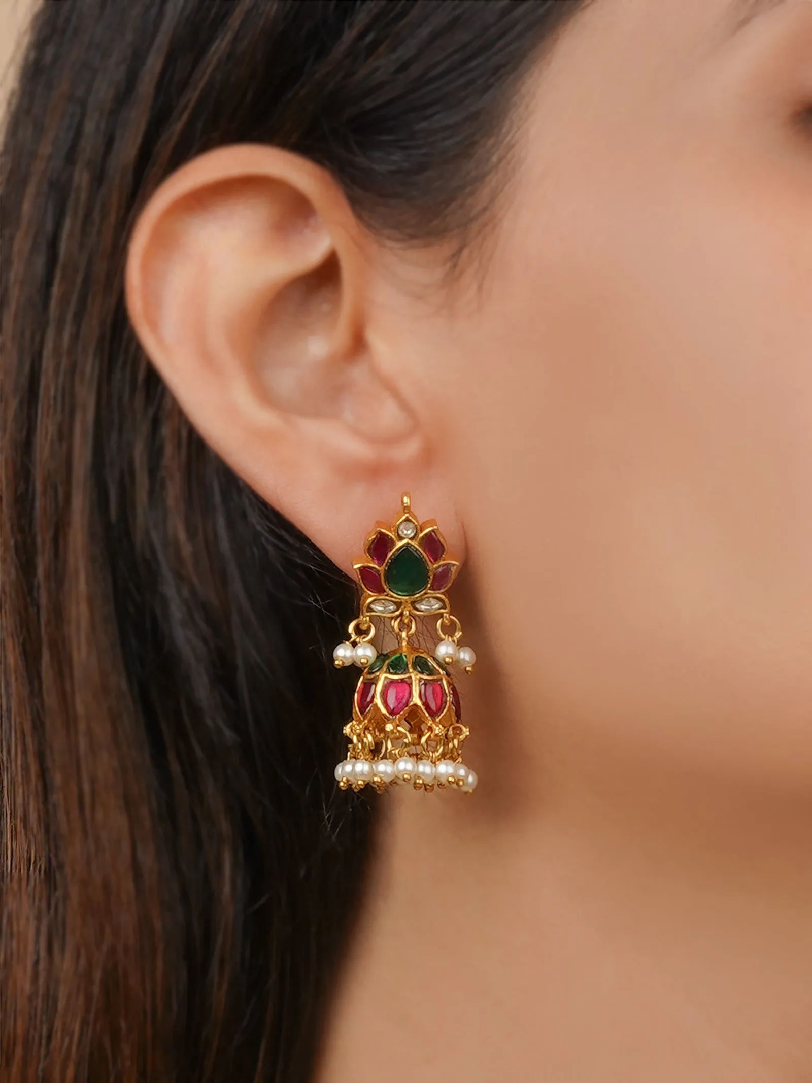 Multicolor Gold Plated Jadau Kundan Earrings - ME1267M