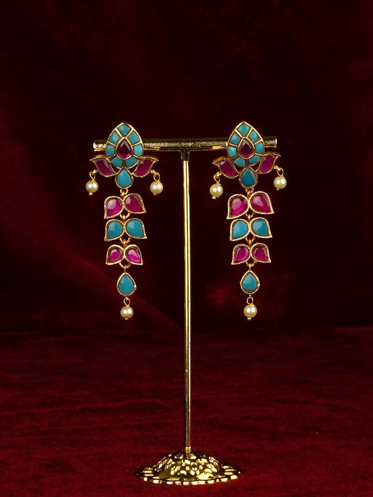 Multicolor Gold Plated Jadau Kundan Earrings - ME1280FP