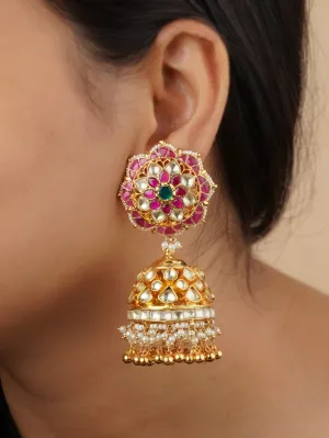 Multicolor Gold Plated Jadau Kundan Earrings - ME721MA