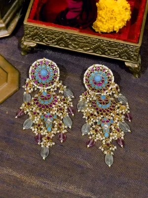 Multicolor Gold Plated Jadau Kundan Earrings - ME723FP