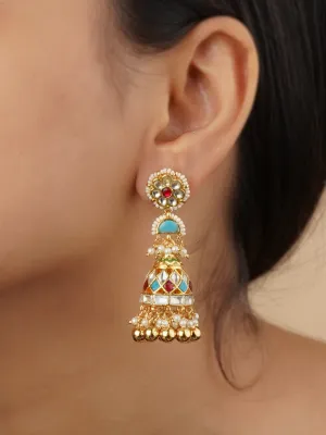 Multicolor Gold Plated Jadau Kundan Earrings - ME824MD