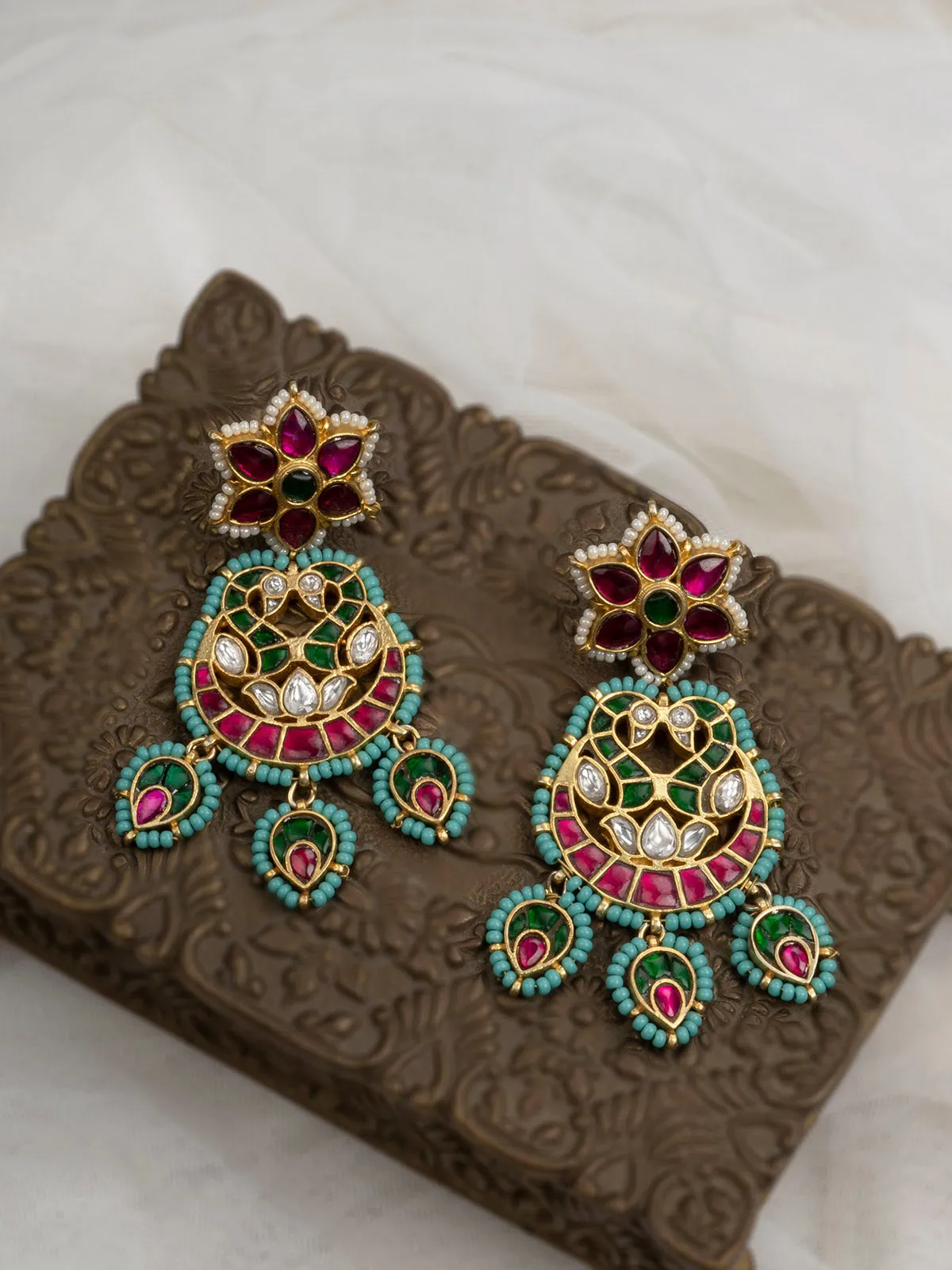 Multicolor Gold Plated Mishr Earrings - MR-E176M