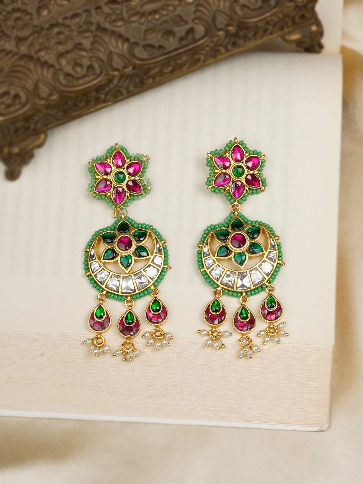 Multicolor Gold Plated Mishr Earrings - MR-E177M