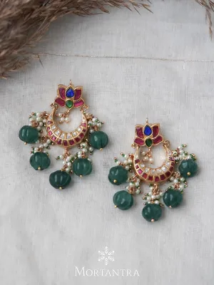 Multicolor Gold Plated Thappa Jadau Kundan Earrings - TJ-E37M