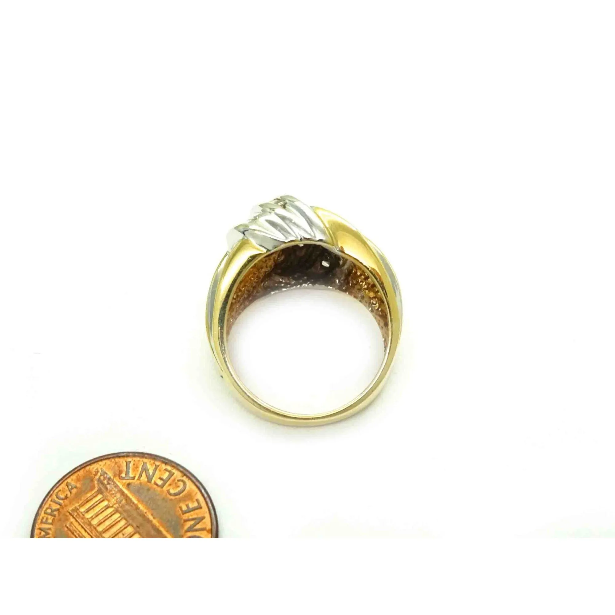 Natural Diamond Weave Design Cocktail Ring 14k Two-Tone Gold Size 7