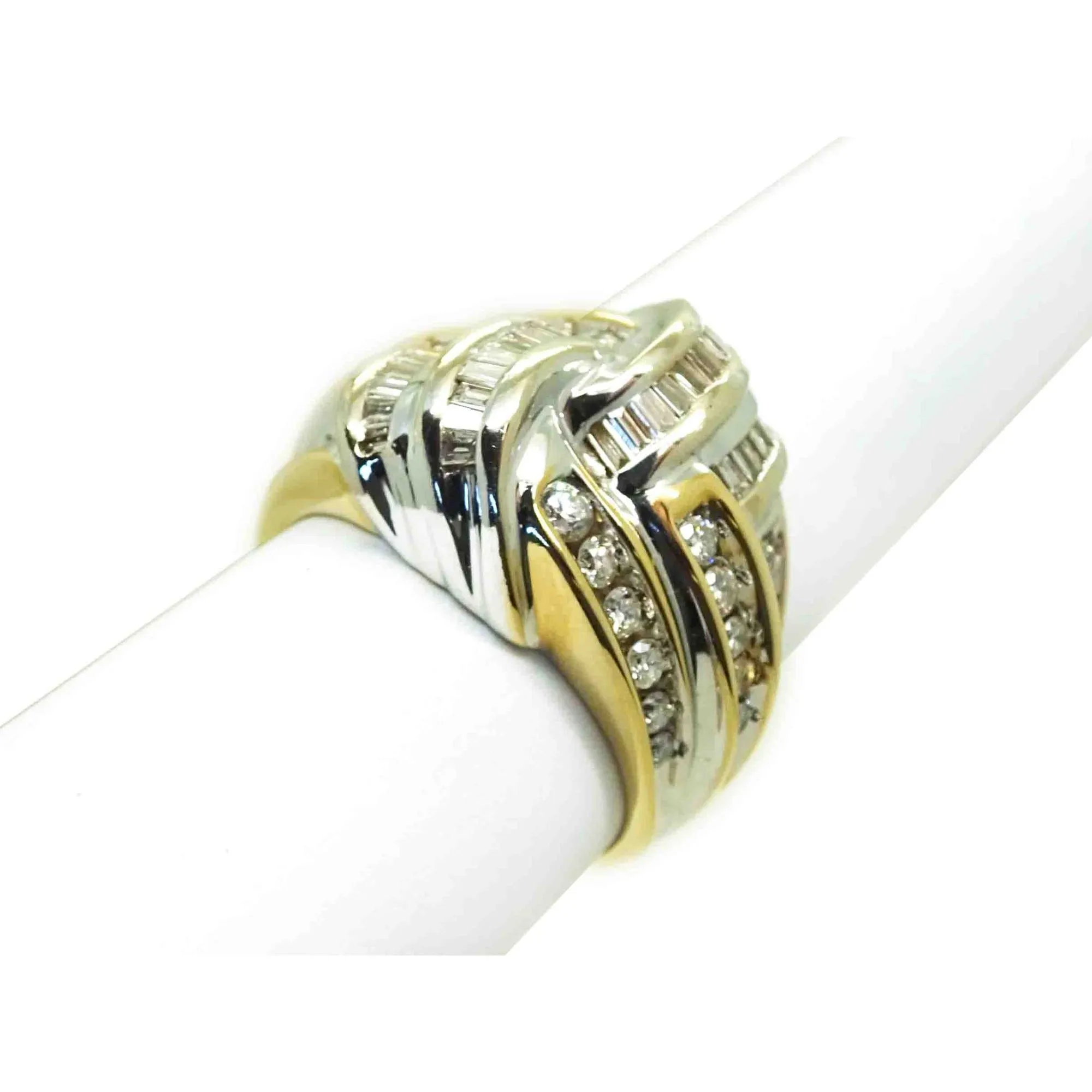 Natural Diamond Weave Design Cocktail Ring 14k Two-Tone Gold Size 7