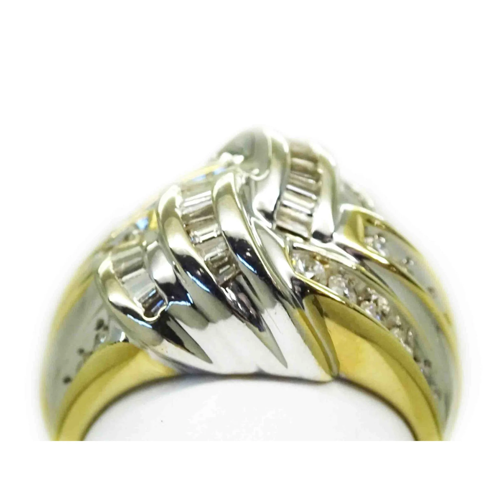 Natural Diamond Weave Design Cocktail Ring 14k Two-Tone Gold Size 7