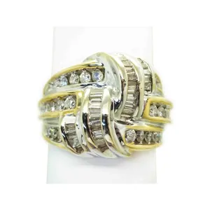 Natural Diamond Weave Design Cocktail Ring 14k Two-Tone Gold Size 7
