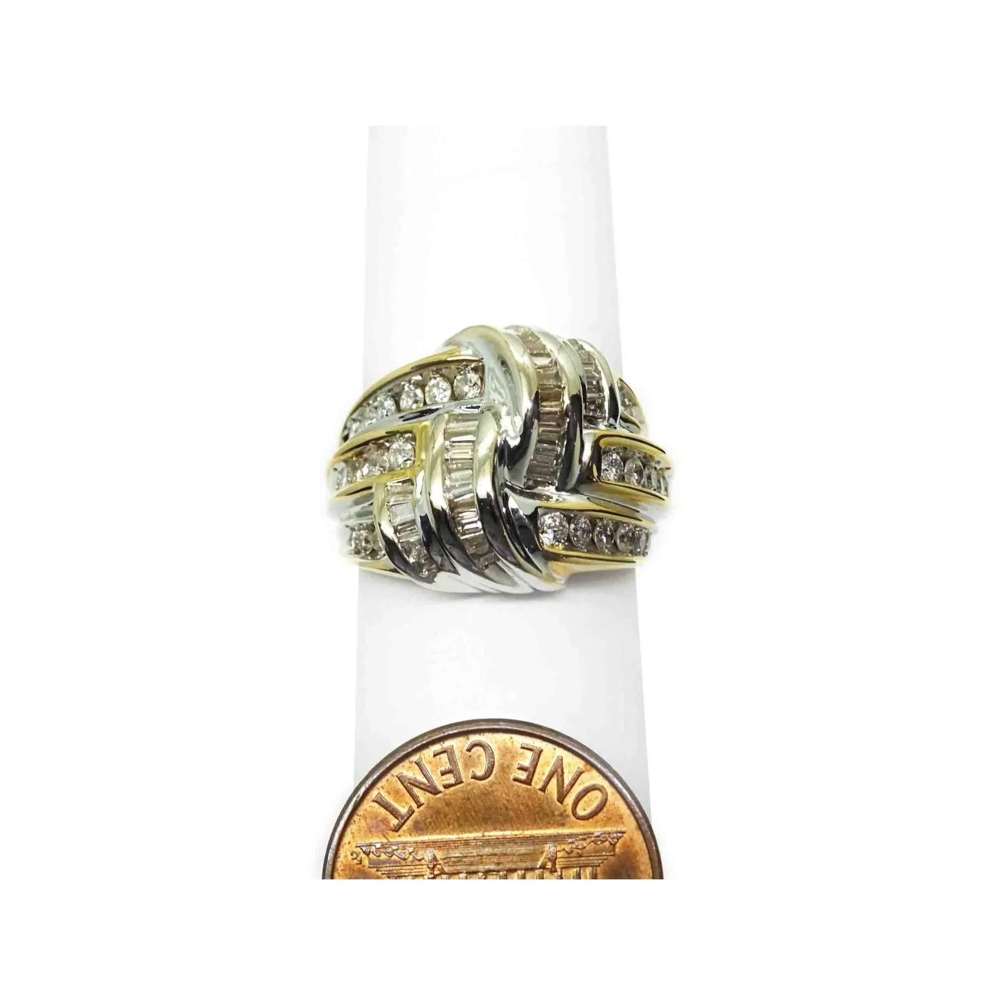 Natural Diamond Weave Design Cocktail Ring 14k Two-Tone Gold Size 7