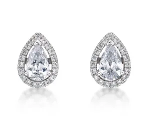Pear and Round Brilliant stud earrings with 1.87 carats* of diamond simulants in 10 carat white gold