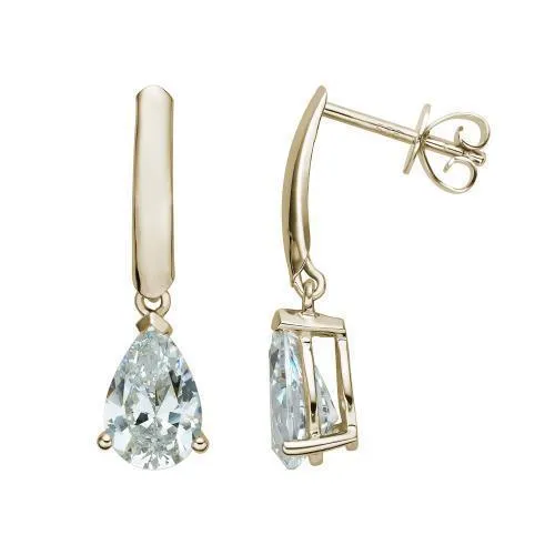 Pear drop earrings with 2.66 carats* of diamond simulants in 10 carat yellow gold