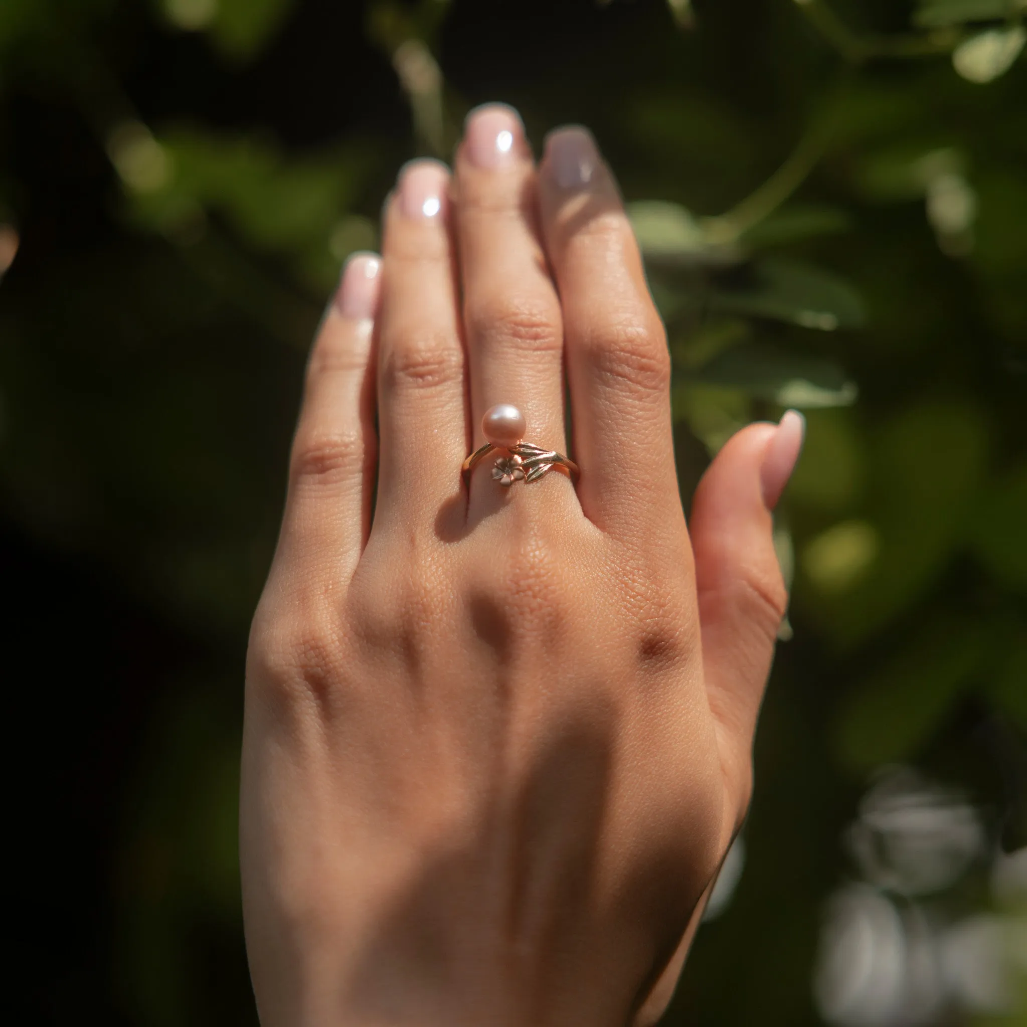 Pearls in Bloom Plumeria Lavender Freshwater Pearl Ring in Two Tone Gold with Diamond - 7-8mm