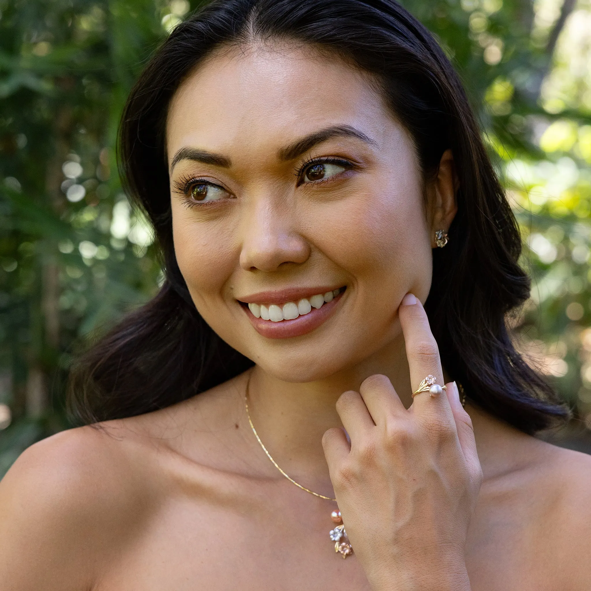 Pearls in Bloom Plumeria Lavender Freshwater Pearl Ring in Two Tone Gold with Diamond - 7-8mm