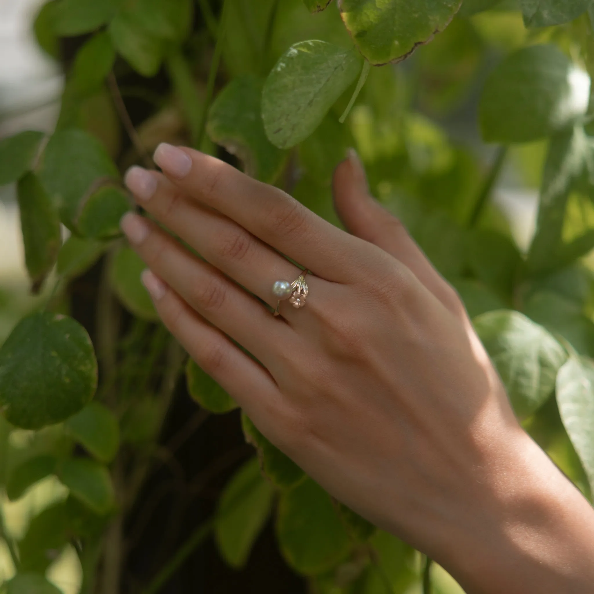 Pearls in Bloom Plumeria Lavender Freshwater Pearl Ring in Two Tone Gold with Diamond - 7-8mm
