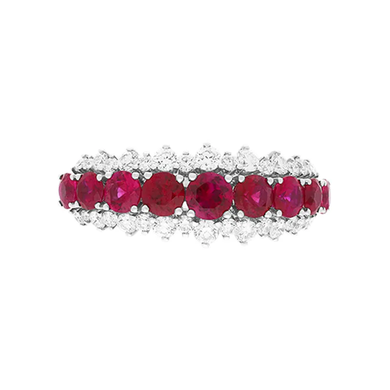 Picchiotti 18ct White Gold Ruby Diamond Three Row Half Eternity Ring D