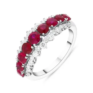 Picchiotti 18ct White Gold Ruby Diamond Three Row Half Eternity Ring D