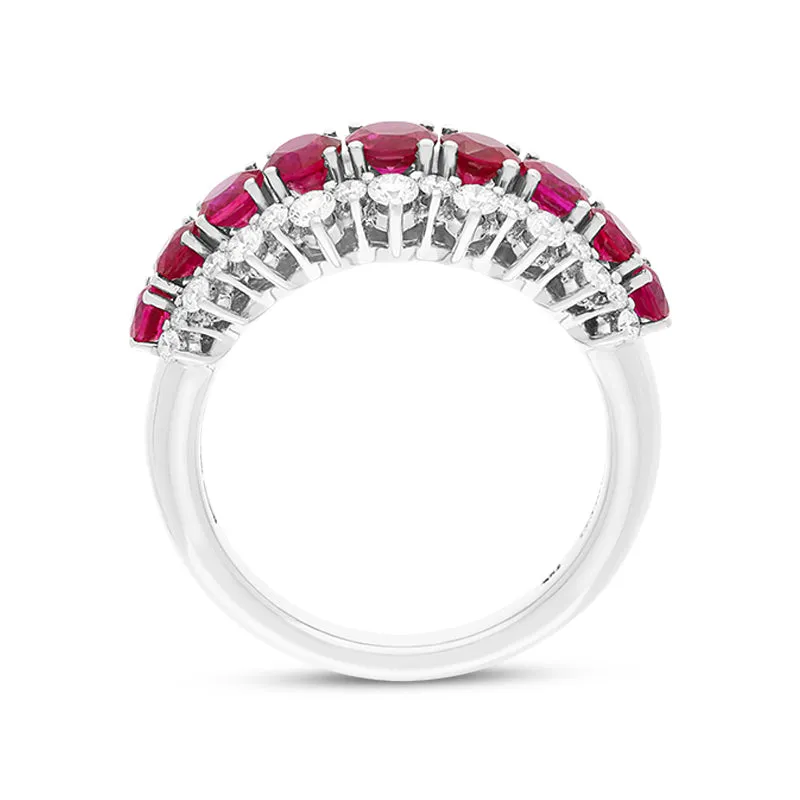 Picchiotti 18ct White Gold Ruby Diamond Three Row Half Eternity Ring D