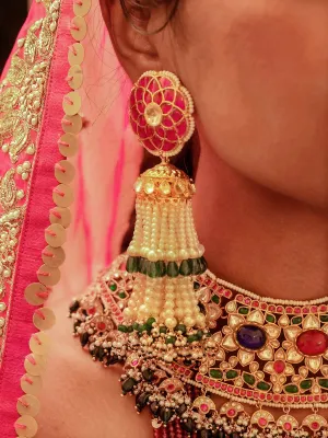 Pink Color Gold Plated Jadau Kundan Earrings - ME1274P
