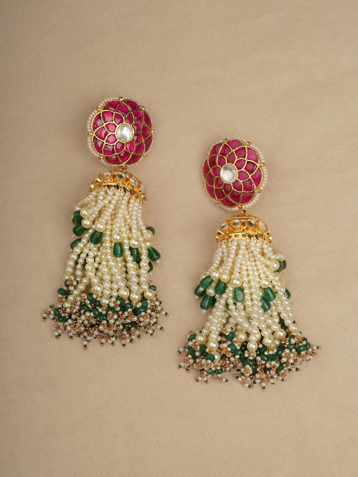 Pink Color Gold Plated Jadau Kundan Earrings - ME1274P