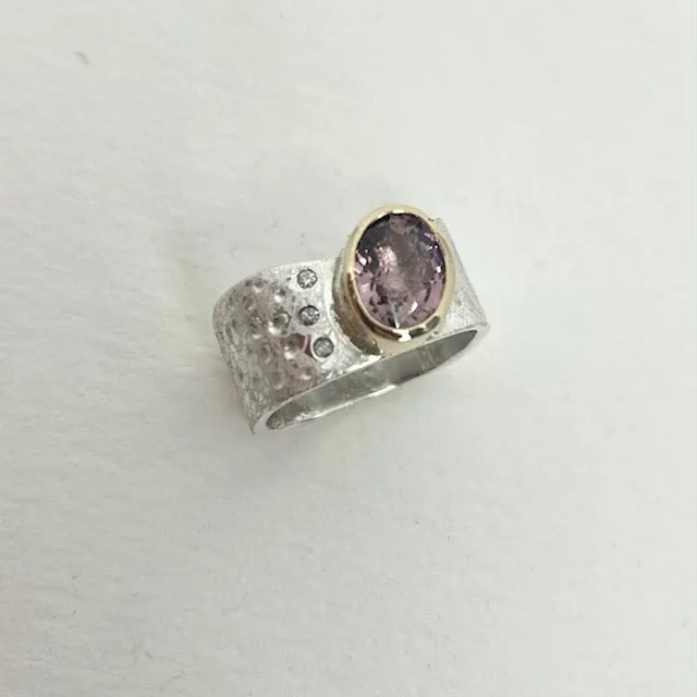 Pink Tourmaline and Diamond Bezel Ring Size 9