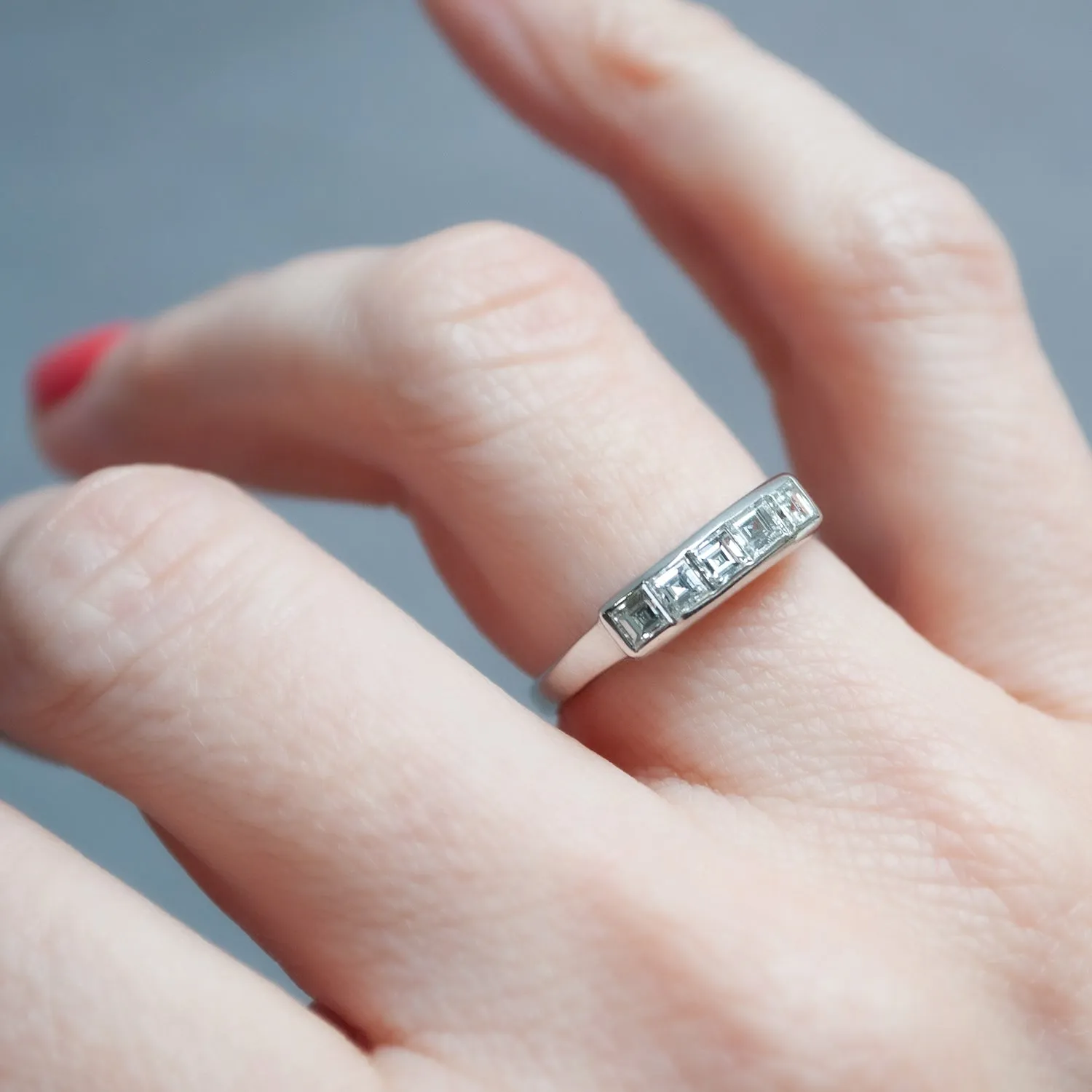 Platinum Five Diamond Bar Ring