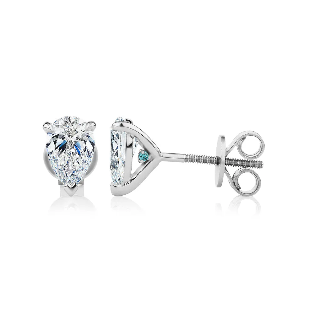 Premium Certified Lab-Grown Diamond, 1.40 carat TW pear stud earrings in 14 carat white gold