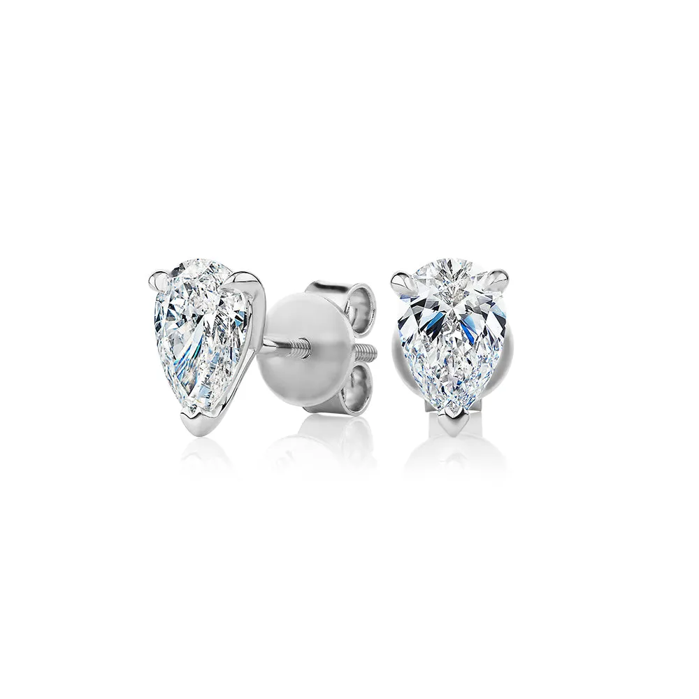 Premium Certified Lab-Grown Diamond, 1.40 carat TW pear stud earrings in 14 carat white gold