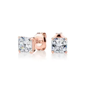 Princess Cut stud earrings with 1.5 carats* of diamond simulants in 10 carat rose gold