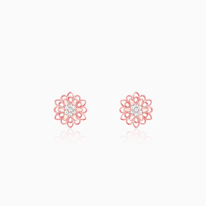 Rose Gold Blooming Flower Stud Earrings