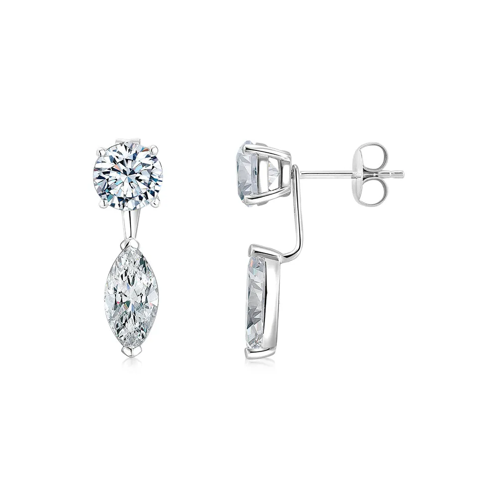 Round Brilliant and Marquise stud earrings with 3.96 carats* of diamond simulants in 10 carat white gold
