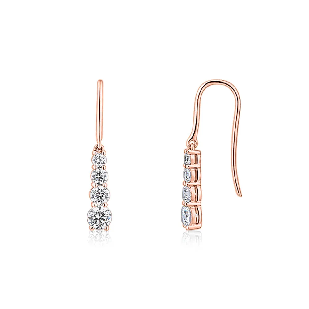 Round Brilliant drop earrings with 1.24 carats* of diamond simulants in 10 carat rose gold