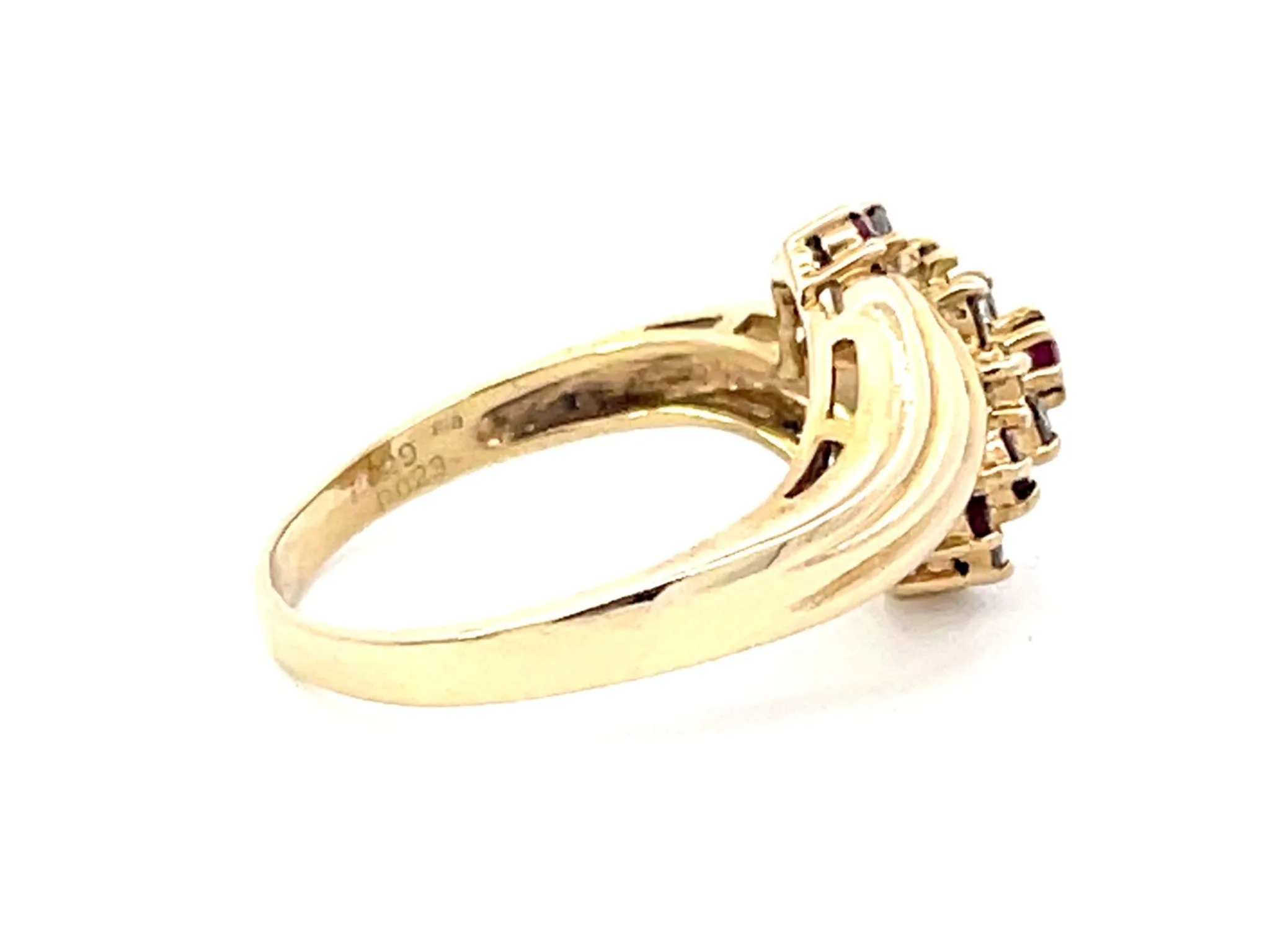 Ruby Diamond Cluster Twist Ring in 18k Yellow Gold