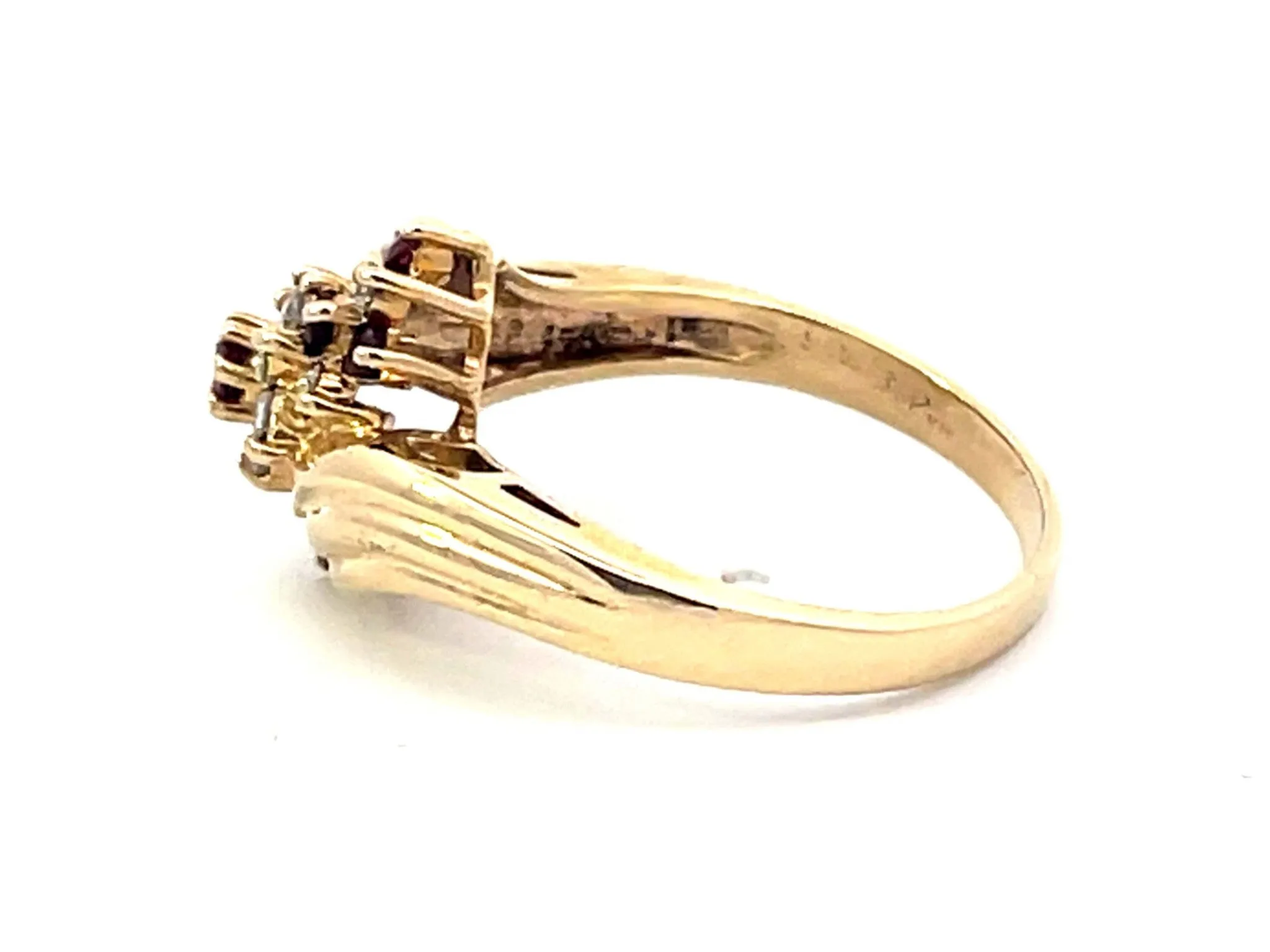 Ruby Diamond Cluster Twist Ring in 18k Yellow Gold