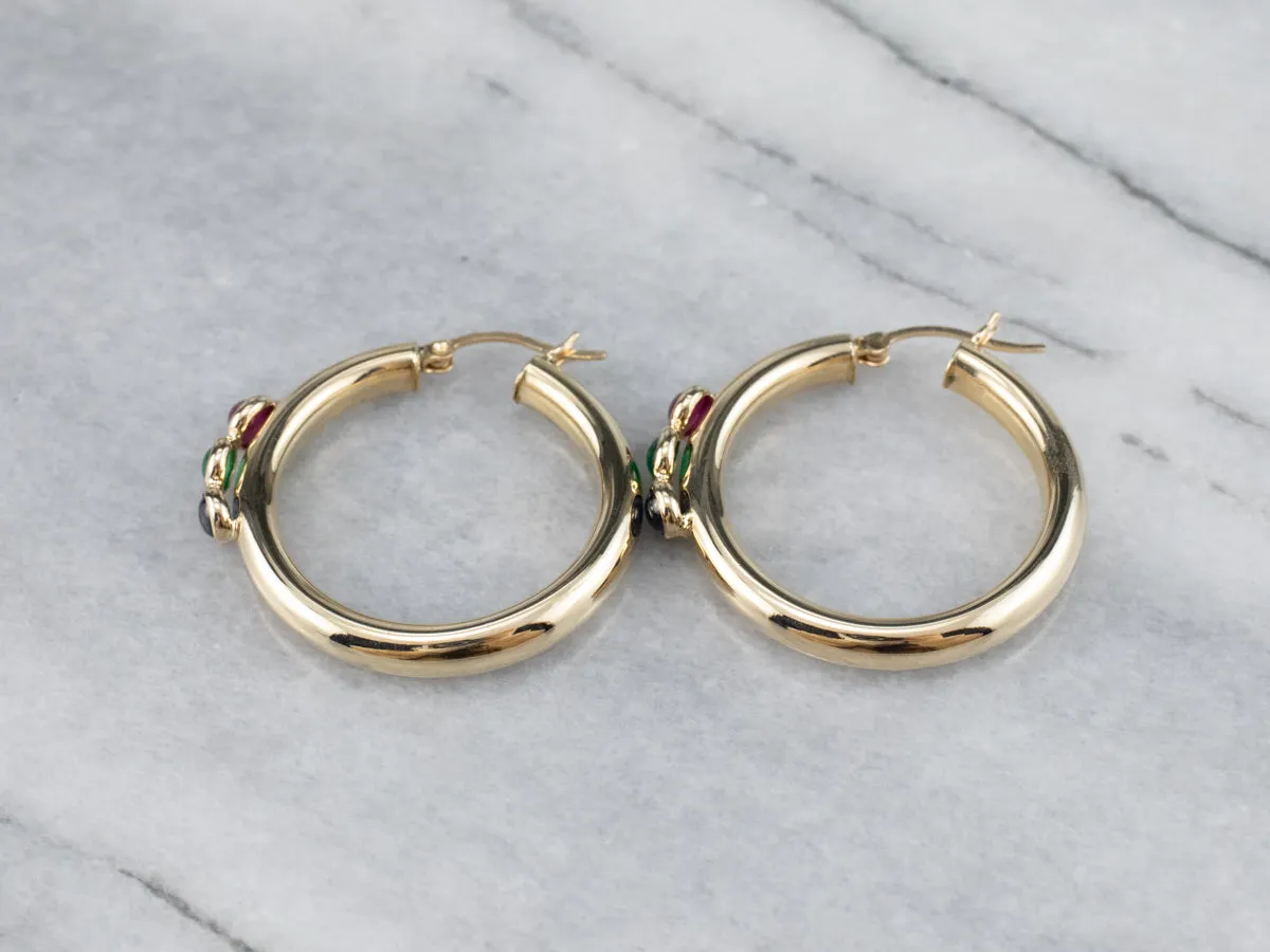 Ruby Green Onyx and Sapphire Hoop Earrings