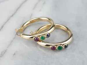 Ruby Green Onyx and Sapphire Hoop Earrings
