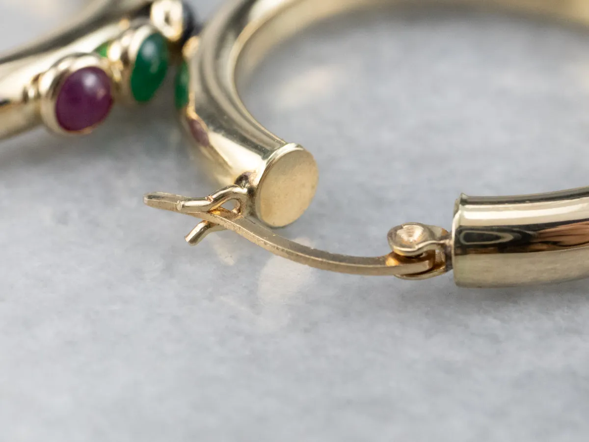 Ruby Green Onyx and Sapphire Hoop Earrings