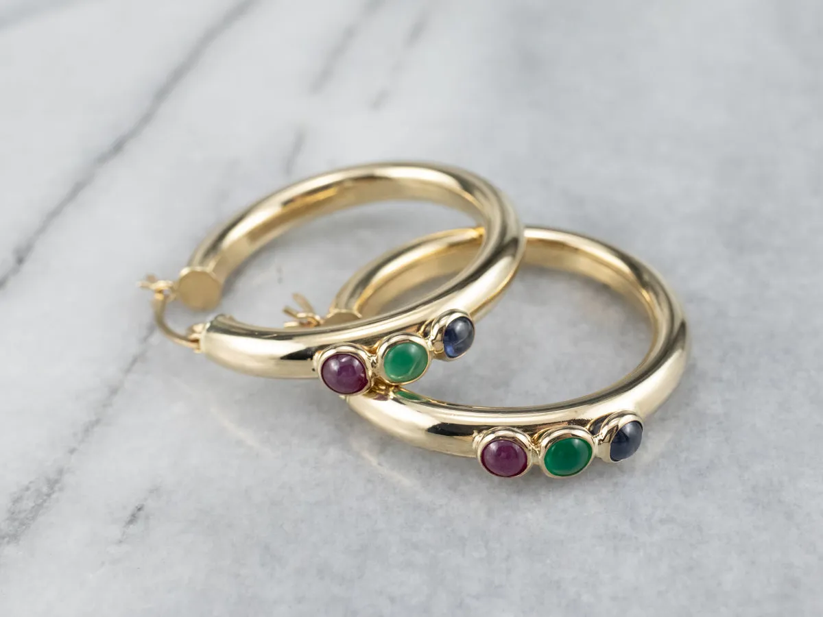 Ruby Green Onyx and Sapphire Hoop Earrings