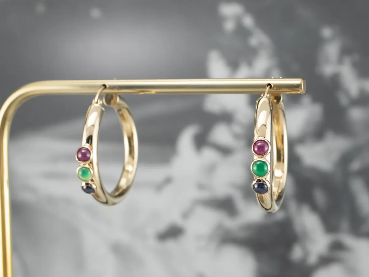 Ruby Green Onyx and Sapphire Hoop Earrings