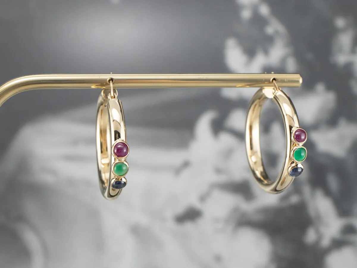 Ruby Green Onyx and Sapphire Hoop Earrings