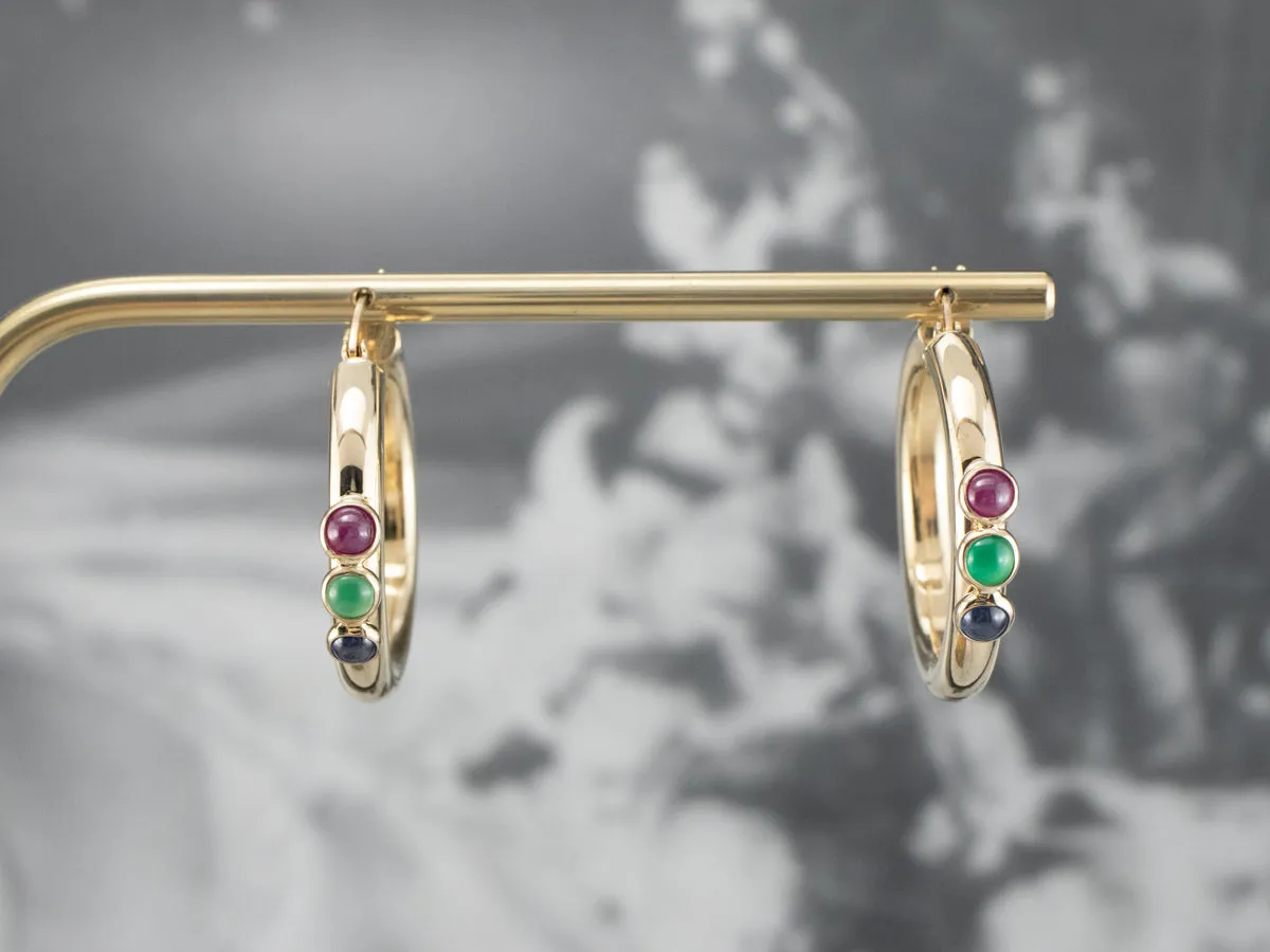 Ruby Green Onyx and Sapphire Hoop Earrings