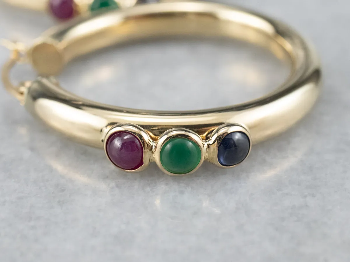 Ruby Green Onyx and Sapphire Hoop Earrings