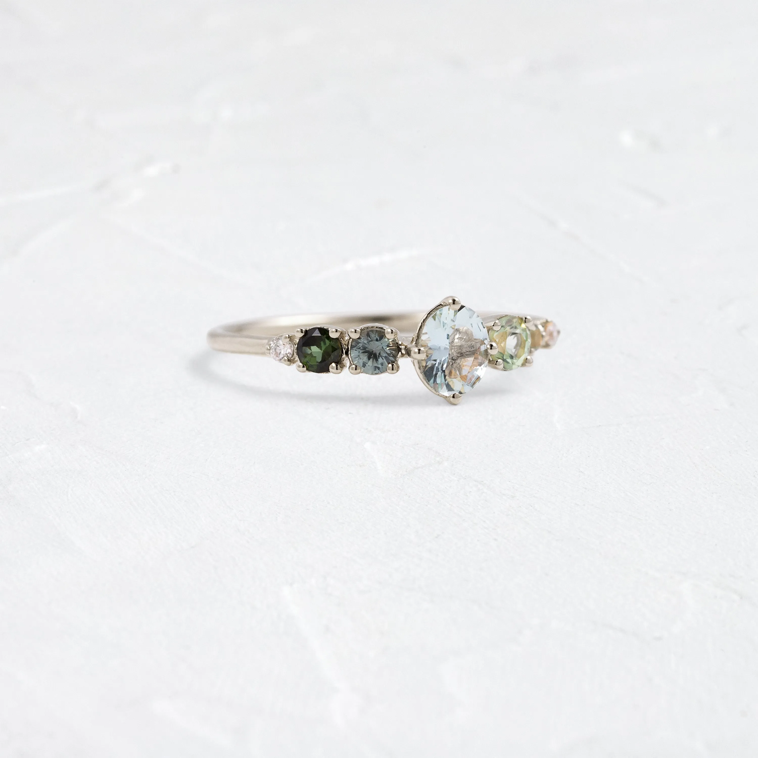 Seafoam Linear Cluster Ring with Aquamarine
