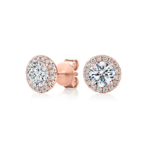 Signature Simulant Diamond 1.67 carat* TW round brilliant halo earrings in 14 carat rose gold
