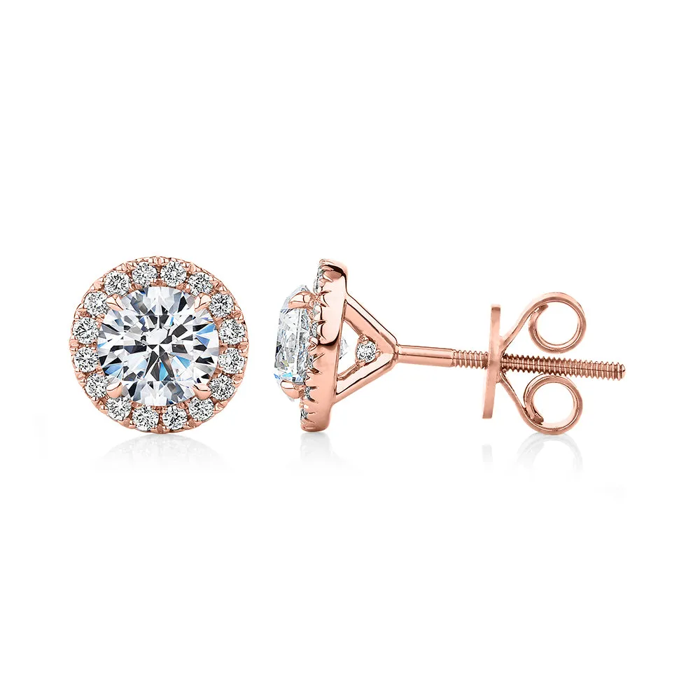 Signature Simulant Diamond 1.67 carat* TW round brilliant halo earrings in 14 carat rose gold
