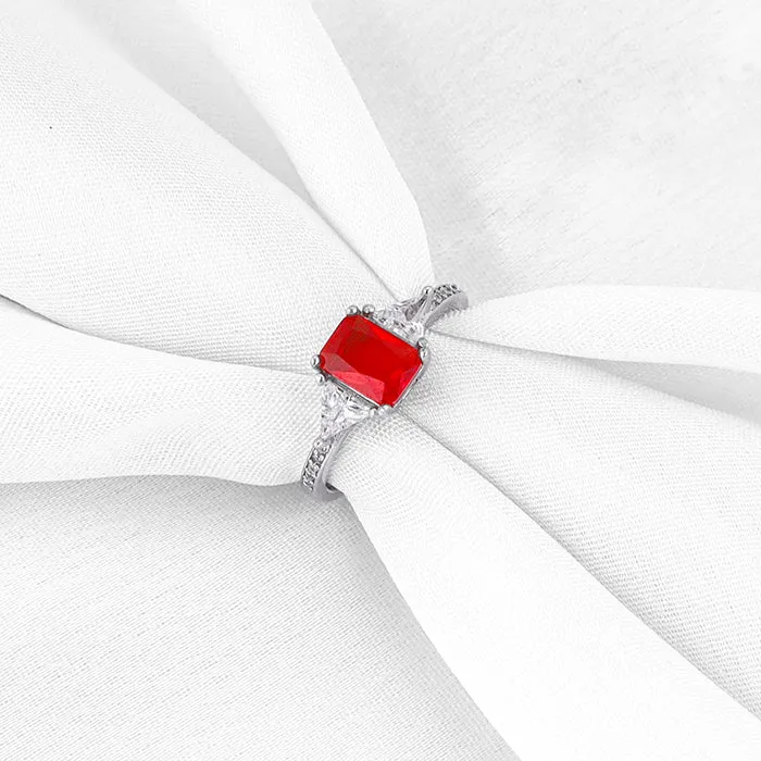 Silver Red Baguette Ring